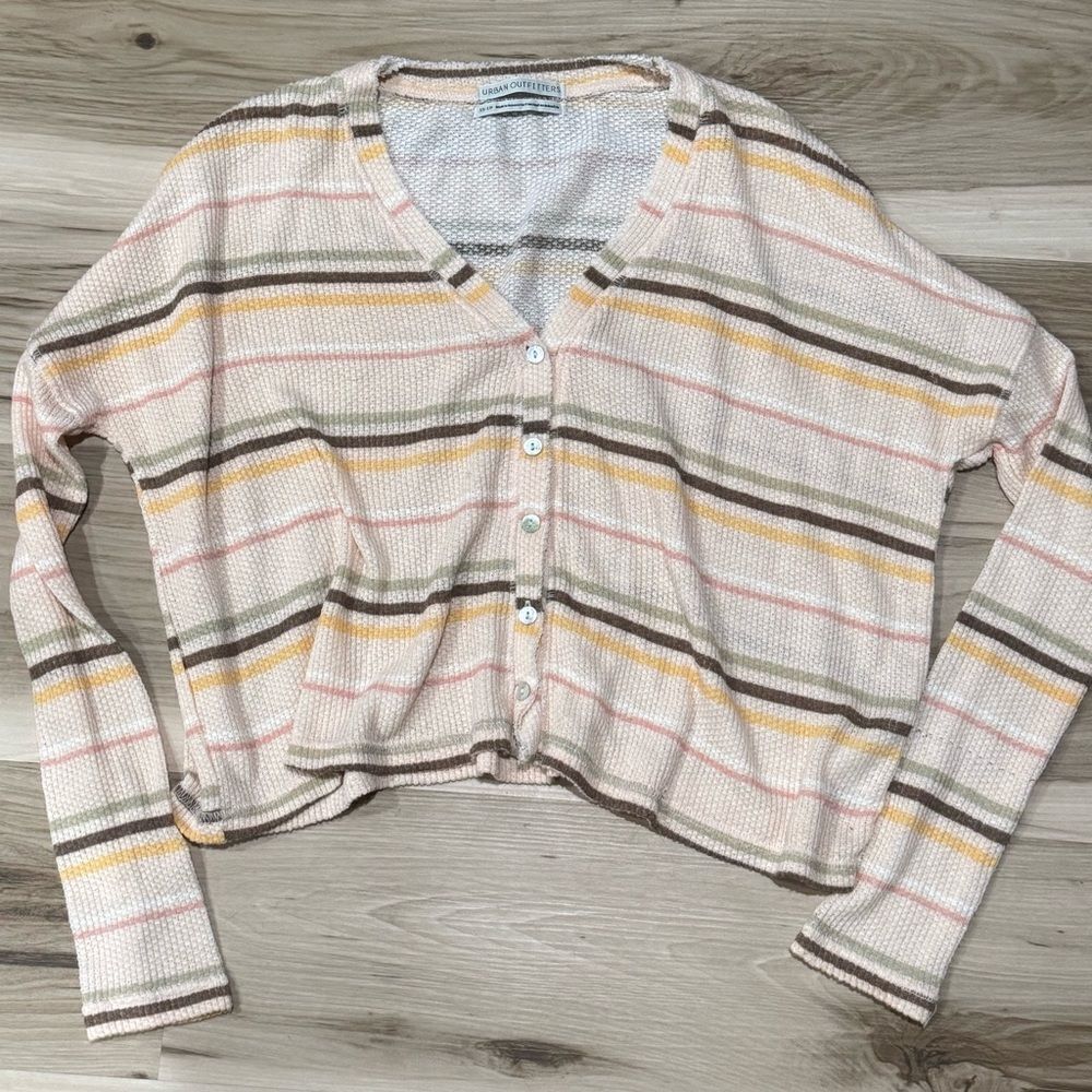 Urban Outfitters Waffle Knit Striped Oversized Cropped Cardigan Women’s XS